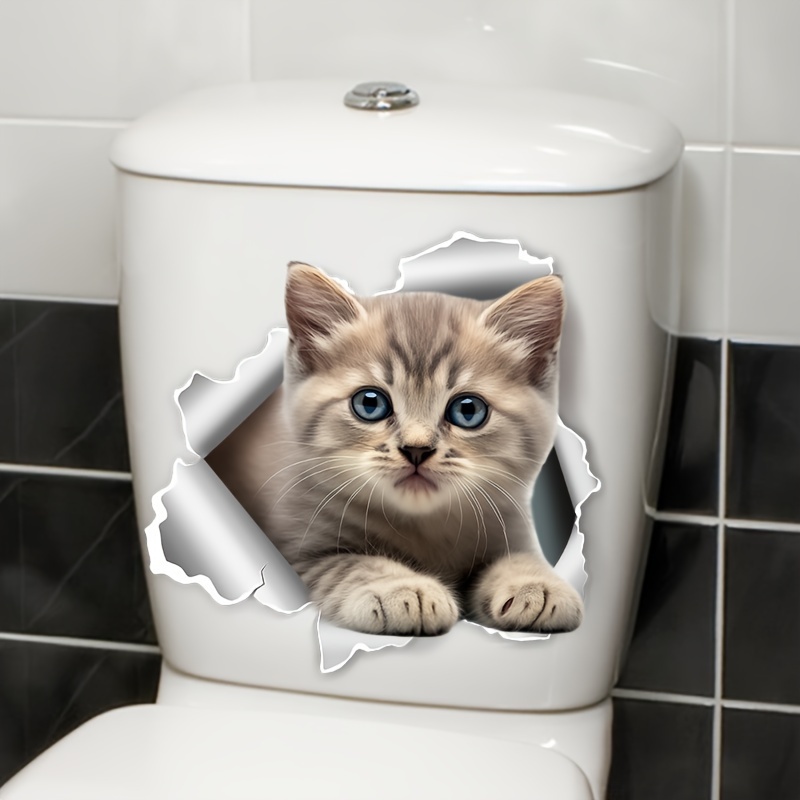 Cute Cat Combination Toilet Seat Decals Home Bathroom Tank - Temu