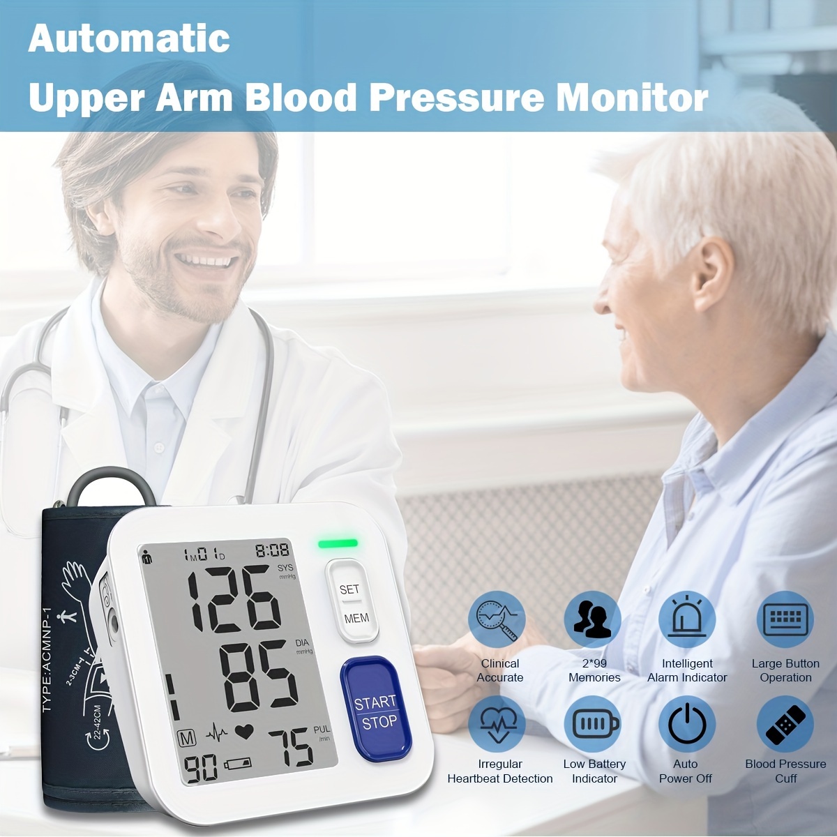 Blood Pressure Monitors for Home use with Cuff Arm Extra Large Size 9-17  in,Automatic Blood Pressure Machine Upper Arm for 2 Users BP Machine with  USB