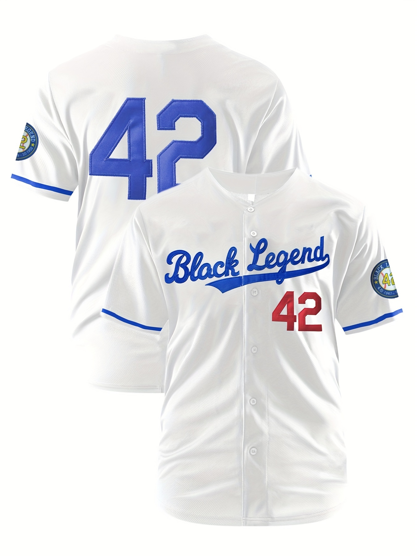 Men's #42 Baseball Jersey, Retro Baseball Shirt, Breathable Embroidery Button Up Short Sleeve Sports Uniform for Training Competition Party