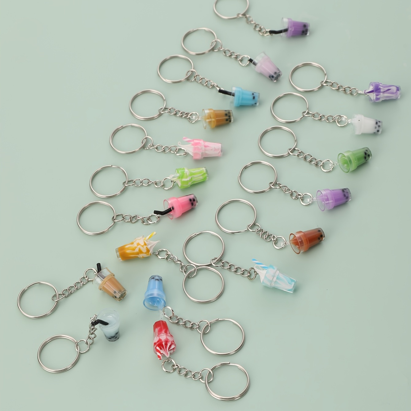 Creative Keychain Milk Tea Drink Cup Keyring Small Resin Fruit Drink Cup  Bottle Charms Bag Pendant Jewelry Women Girl Gift(Green)