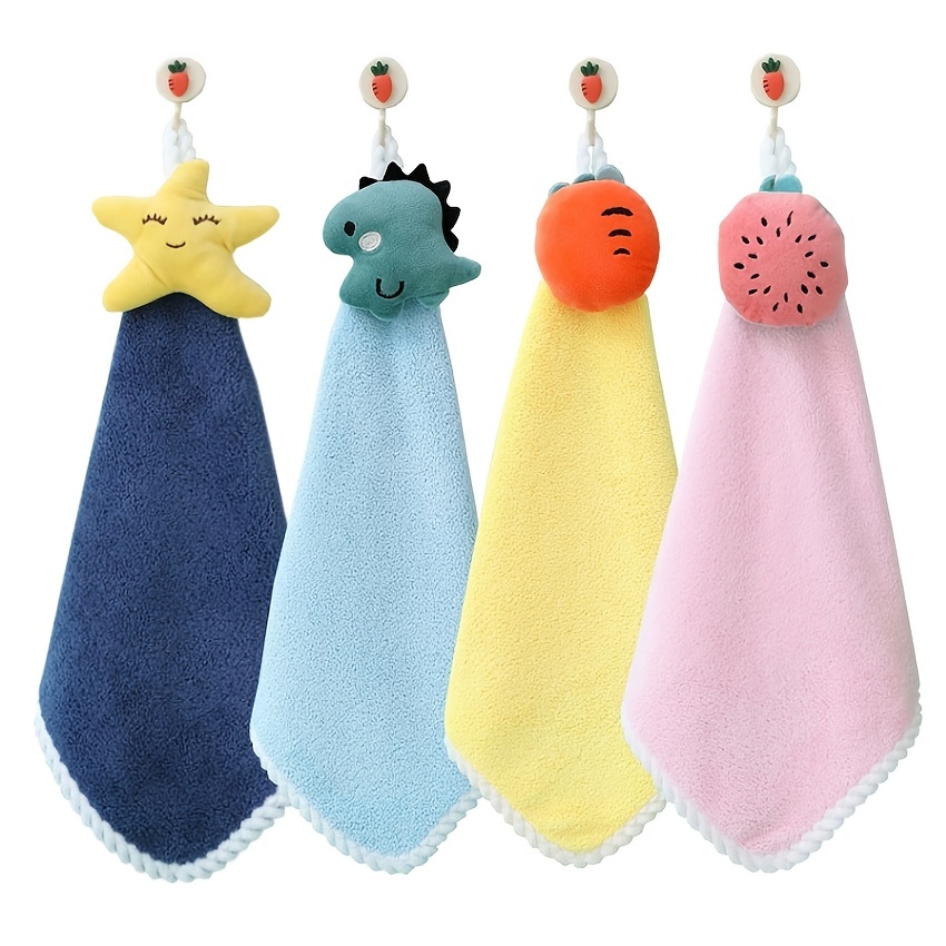1PC Cartoon Cat Hanging Hand Towels Soft Coral Velvet Cute Kids Baby Wipe  Handkerchief for Home Kitchen Quick Dry Bath Towels