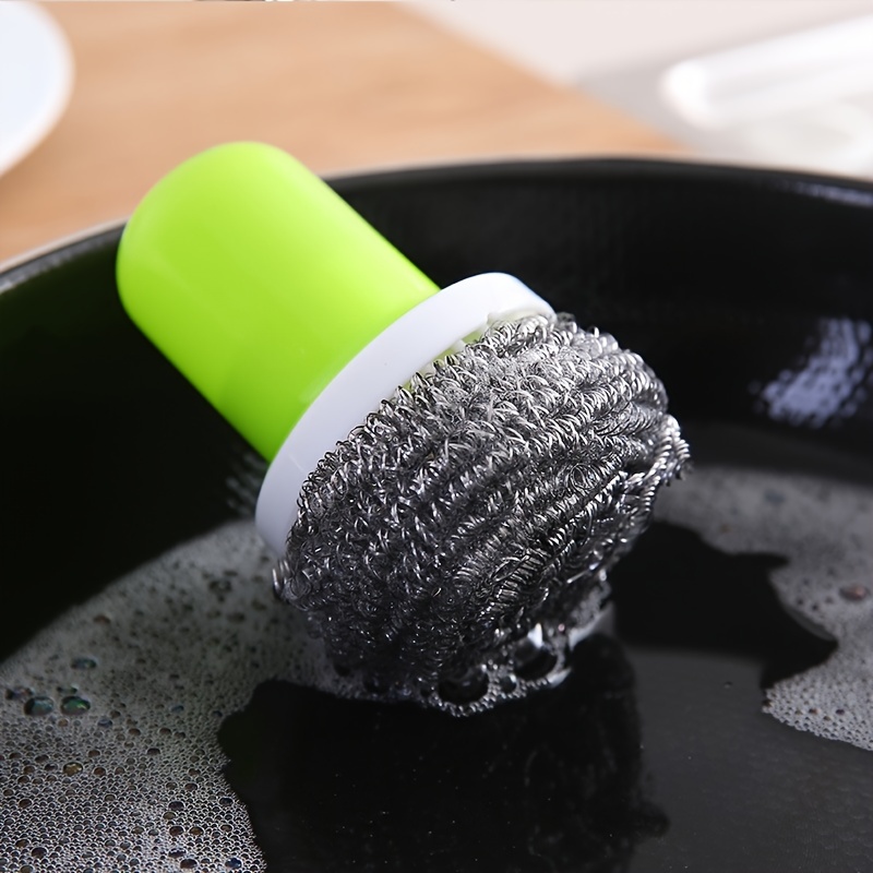 Stainless Steel Wire Ball Dishwashing Brush With Handle, Creative Kitchen  Pot Cleaning Ball Brush