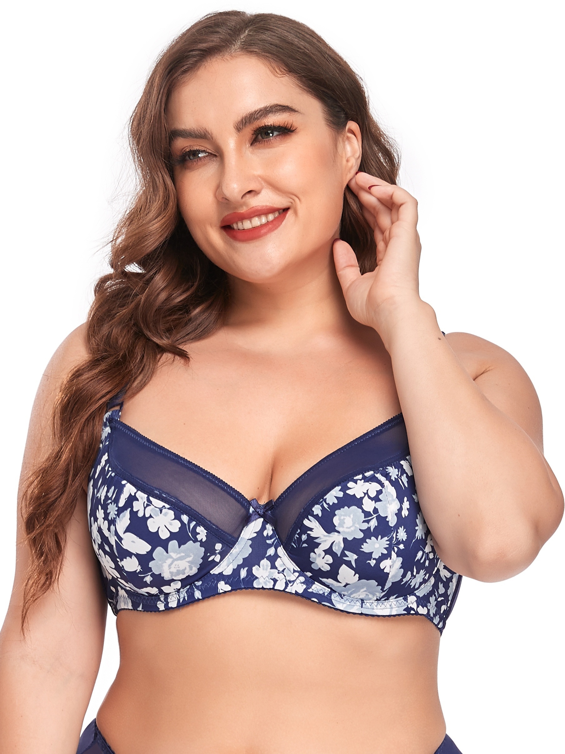 Plus Size Elegant Bras Set Women's Plus Floral Print - Temu