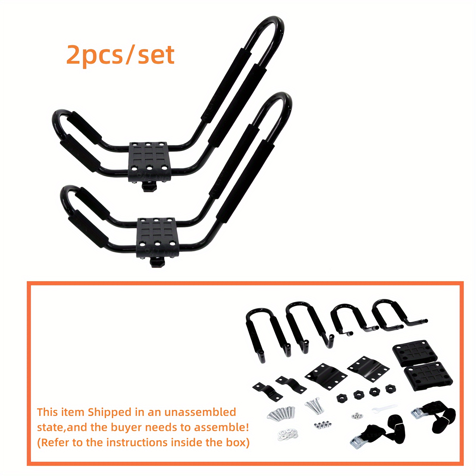 2 Pieces Kayak Roof Rack Universal Mount Cross Bar Carrier Roof Bars for  Boat with Strap