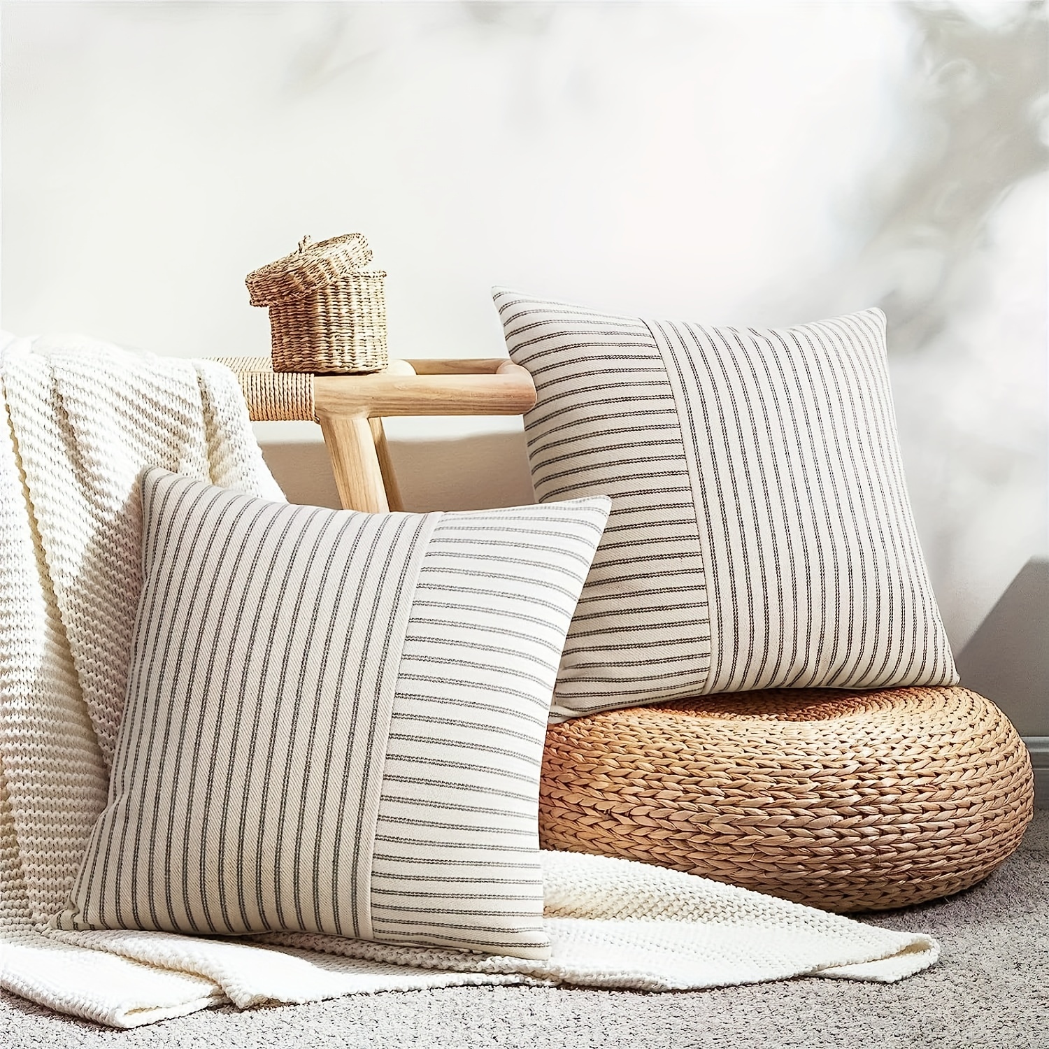 Household Farmhouse Throw Pillow Covers Simple Striped Throw Temu