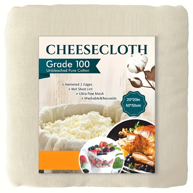 6 PCS 20x20 Inch Hemmed Cheesecloth, Grade 100, 100% Unbleached Cotton  Fabric Ultra Fine Reusable Muslin Cloth for Straining, Cooking, Baking, Home