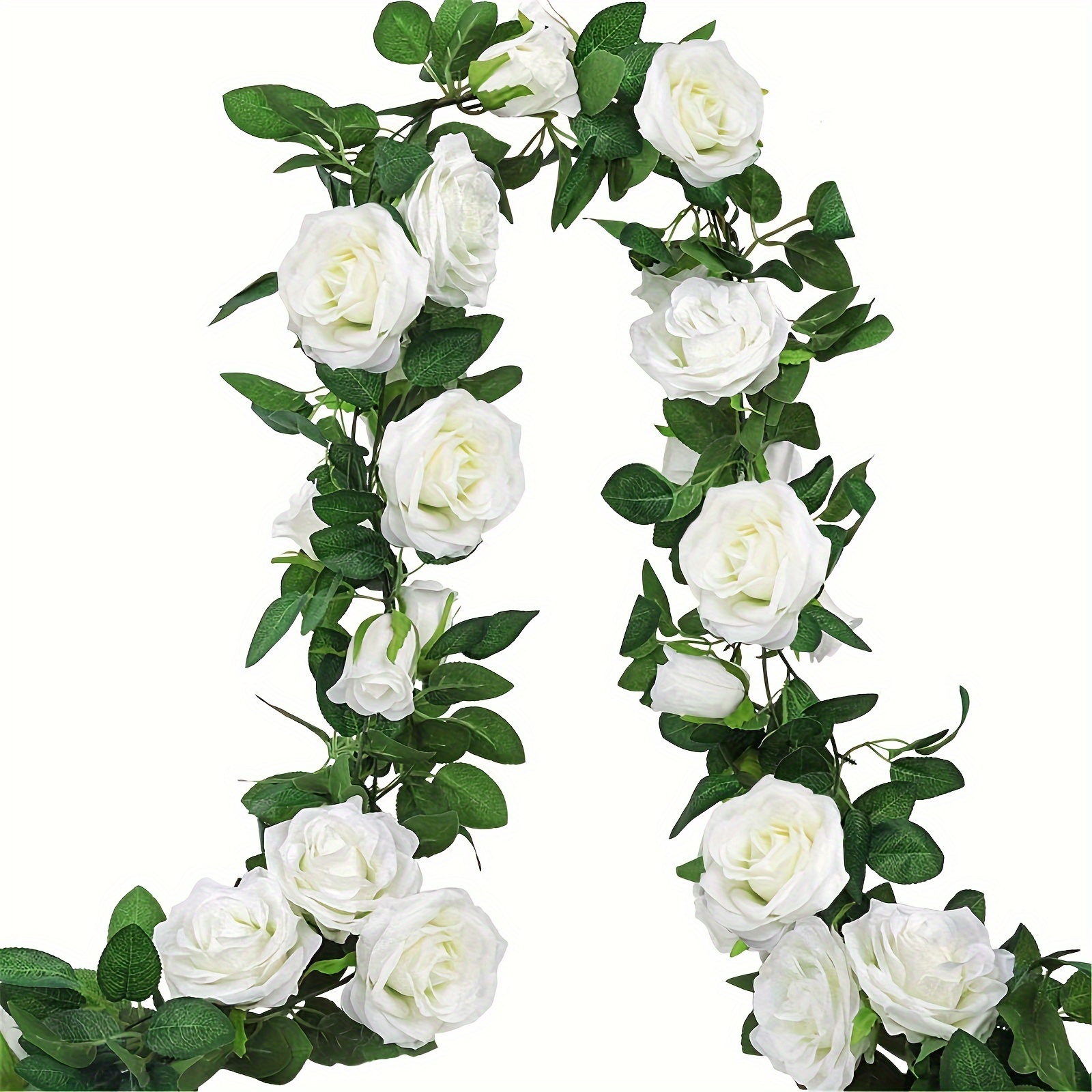 Guirnalda de flores artificiales de rosas rojas, guirnalda decorativa de  25.6 pulgadas con rosas falsas y hojas verdes, guirnalda de flores de seda