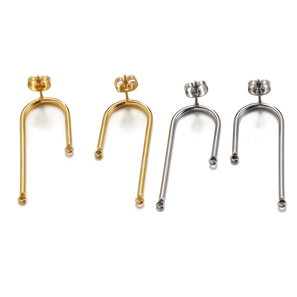 Golden Or Silvery Stainless Steel Stud Earring Base Curved - Temu