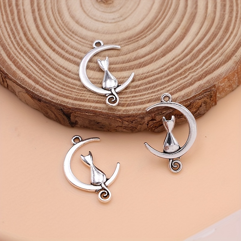 

15pcs Silver Plated Moon Cat Charms Alloy Pendants For Jewelry Making Diy Handmade Necklace Earrings Key Chain Accessories