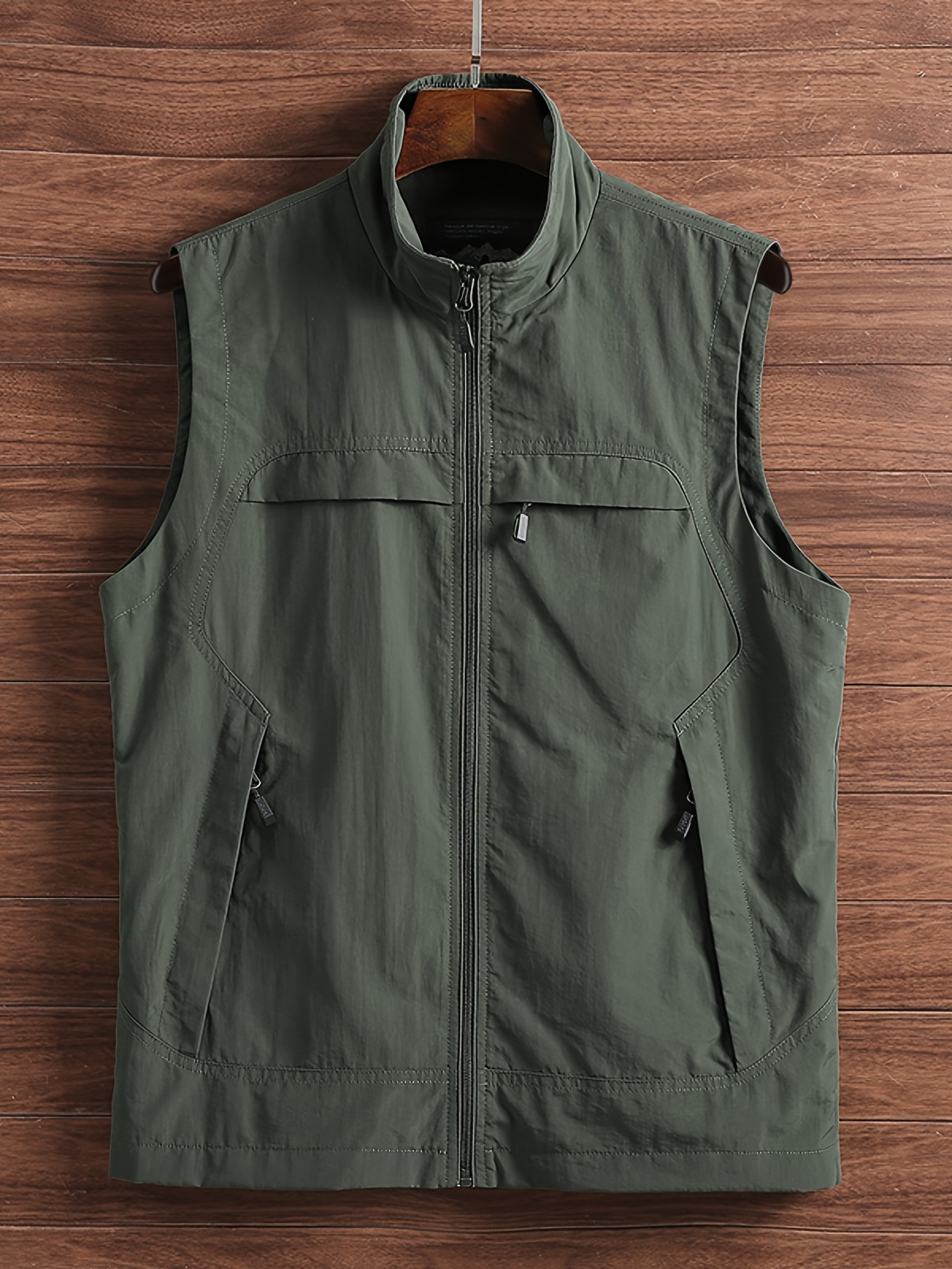 Zipper Pockets Cargo Vest Men's Casual Outwear Lapel Zip - Temu Germany