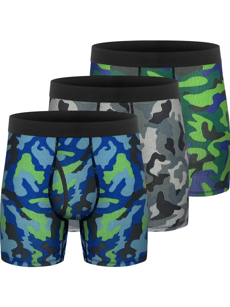 3pcs Men's Camo Printed Bamboo Breathable Boxer Briefs Underwear