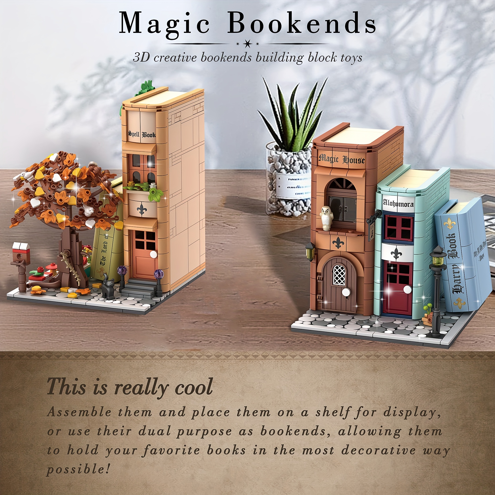 Bookend Magic House Building Kit , Home Decorative Bookends For Building  Block Toy, Cool Bookshelf Organizer And Home Decor,for Adult Collector 1488p