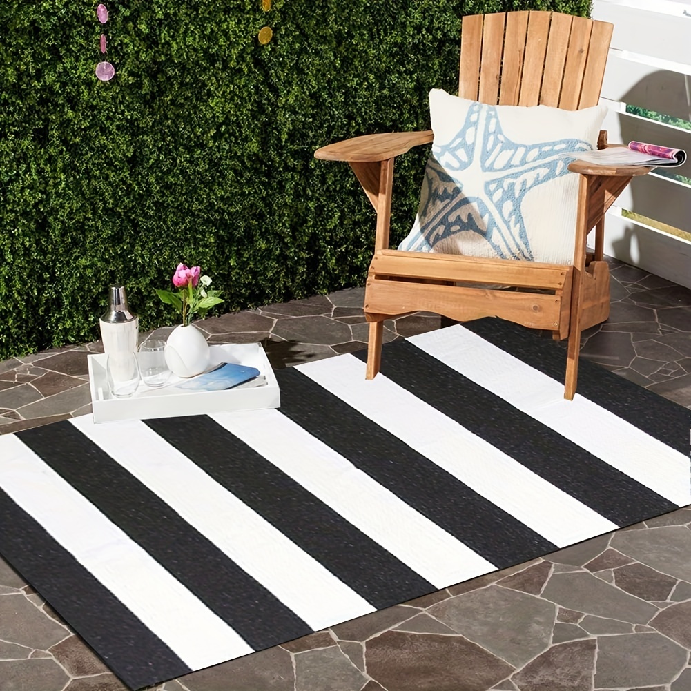  BUAGETUP Black and White Outdoor Rug 3'x 5' Hand-Woven Cotton  Washable Rug Striped Front Porch Rug Machine Washable Indoor/Outdoor Area  Rug Floor Mat for Farmhouse/Layered Door Mats/Living Room : BUAGETUP: Home