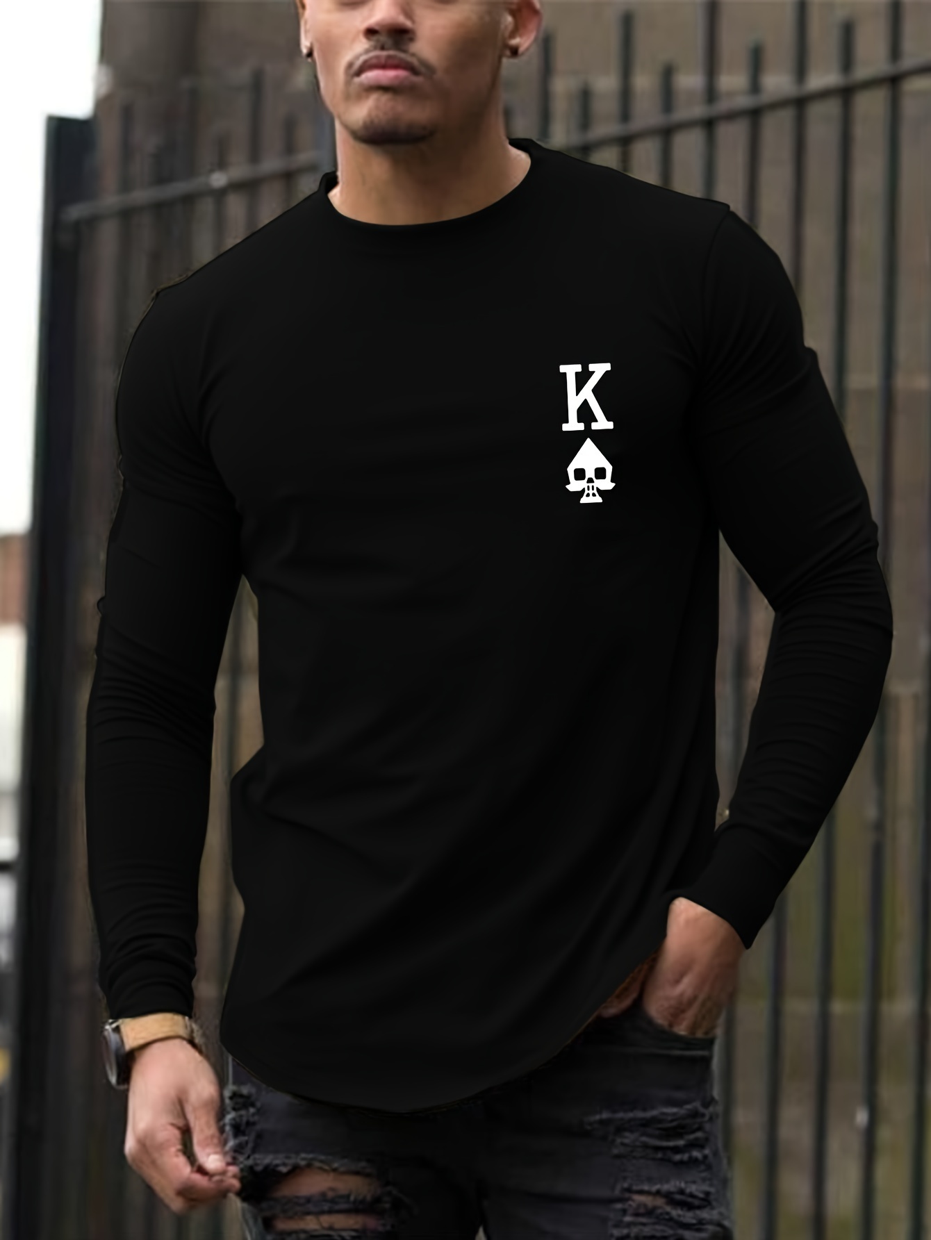 Camiseta Manga Larga Hombre Estampado Cool Alphabet K - Temu