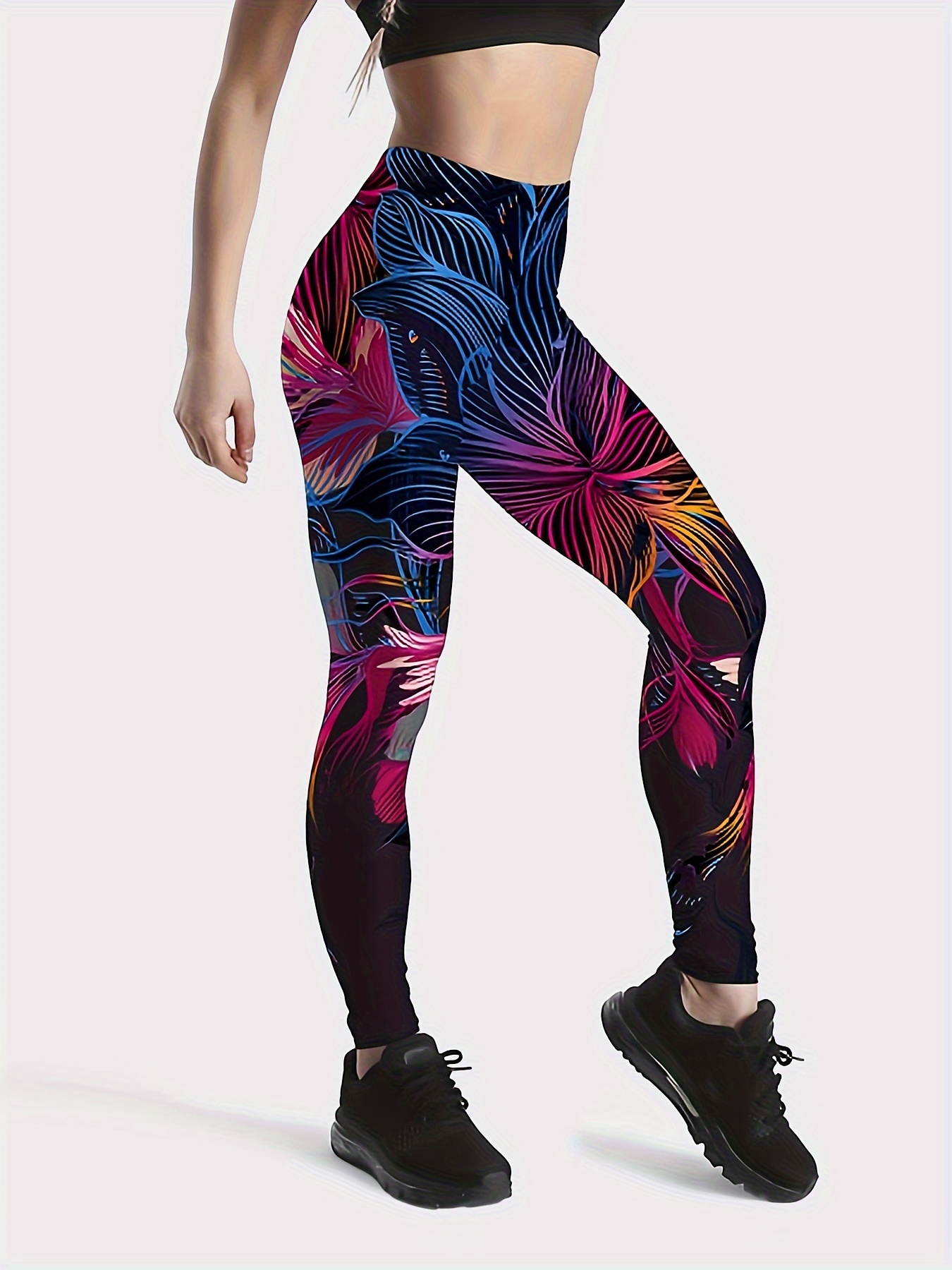 Bohemian Style Paisley & Flower Print Flare Leg Yoga Pants, Print Bell  Bottom Sports Leggings, Women's Activewear