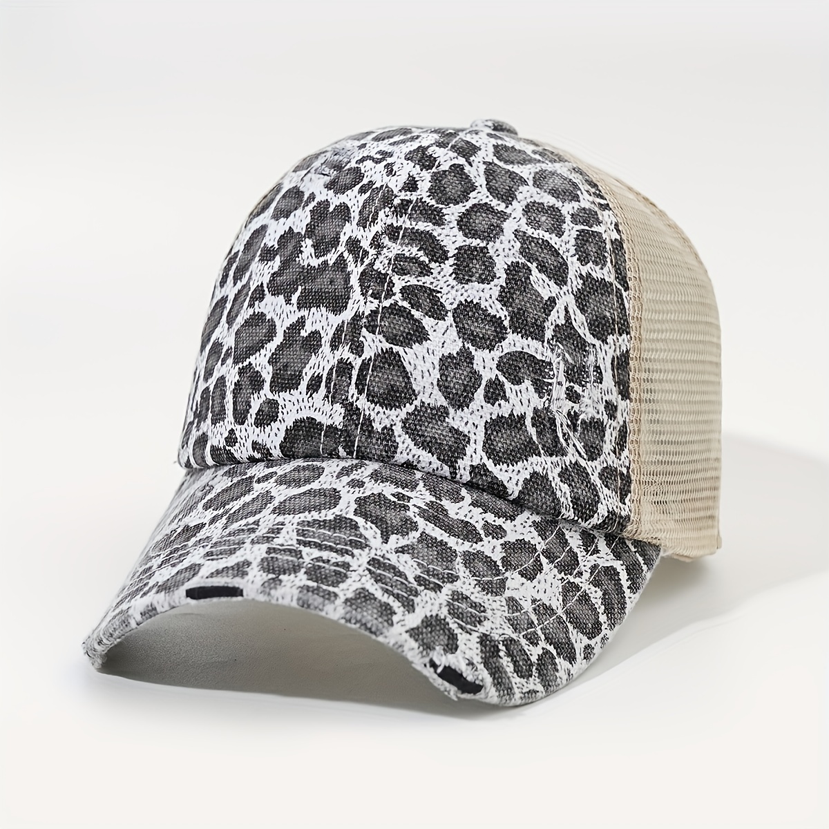 Leopard Print Ponytail Baseball Cap Mesh Trucker Hat