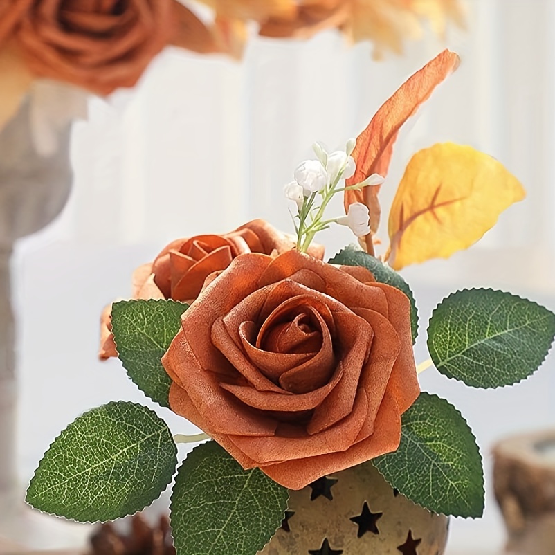 20/10pcs Glitter Gold Powder Artificial Rose Flower Home Vase Bouquets For  Wedding Decoration Wreath Decor Accessories Crafts