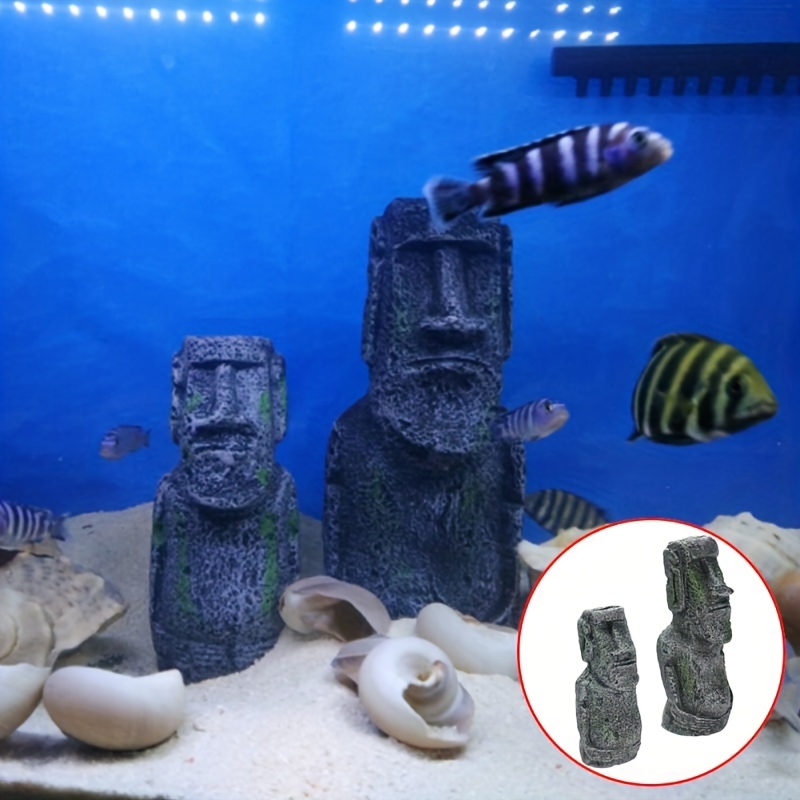 Aquarium Ornament Easter Island Statue Resin Pipe Fish Tank - Temu