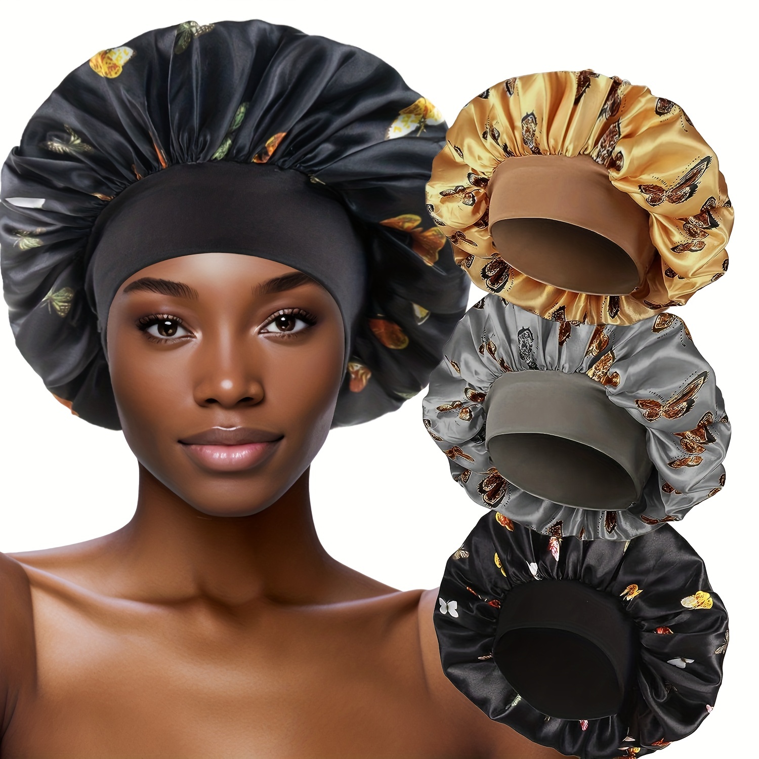  3PCS Extra Large Satin Bonnets for Black Women, Hair Bonnets  for Sleeping Braids Curly Hair, A : Beauty & Personal Care