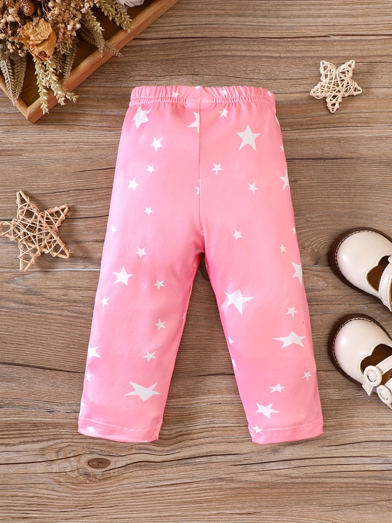 Baby Girl's Cute Star Full Print Pants, Kid's Casual Trousers