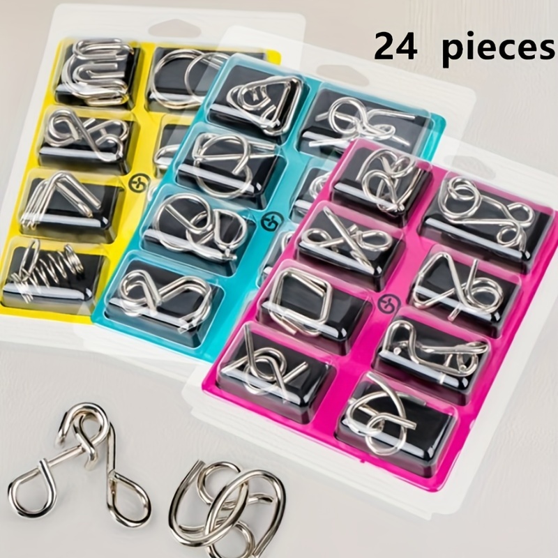 3 Pieces Brain Teaser Puzzles,Metal Cast Puzzle Game Toys，3D 3pcs Lock Set