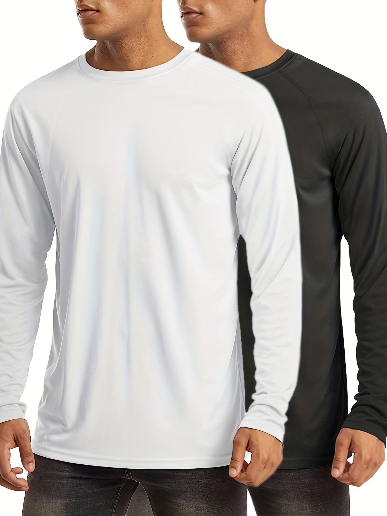 2 Pcs, Men's UPF 50+ Sun Protection T-Shirts, Long Sleeve Comfy Quick Dry Tops for Men's Outdoor Fishing Activities,Temu
