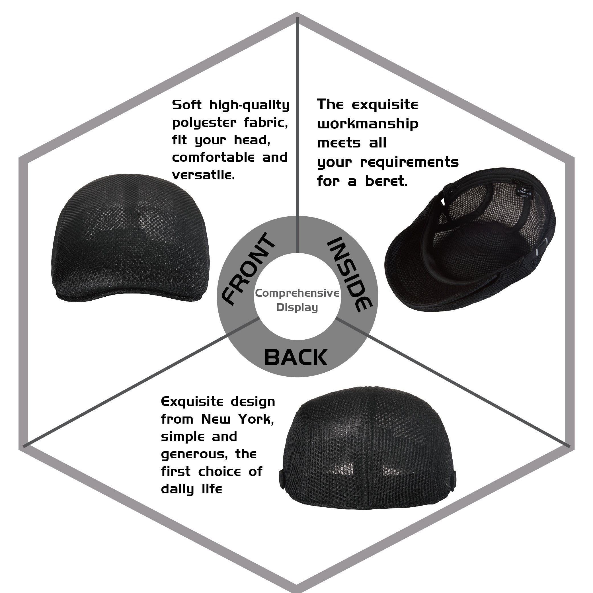 남자 메쉬 플랫 캡 조정 가능한 Newsboy 모자 통기성 여름 클래식 개츠비 모자 Duckbill 모자 패션
