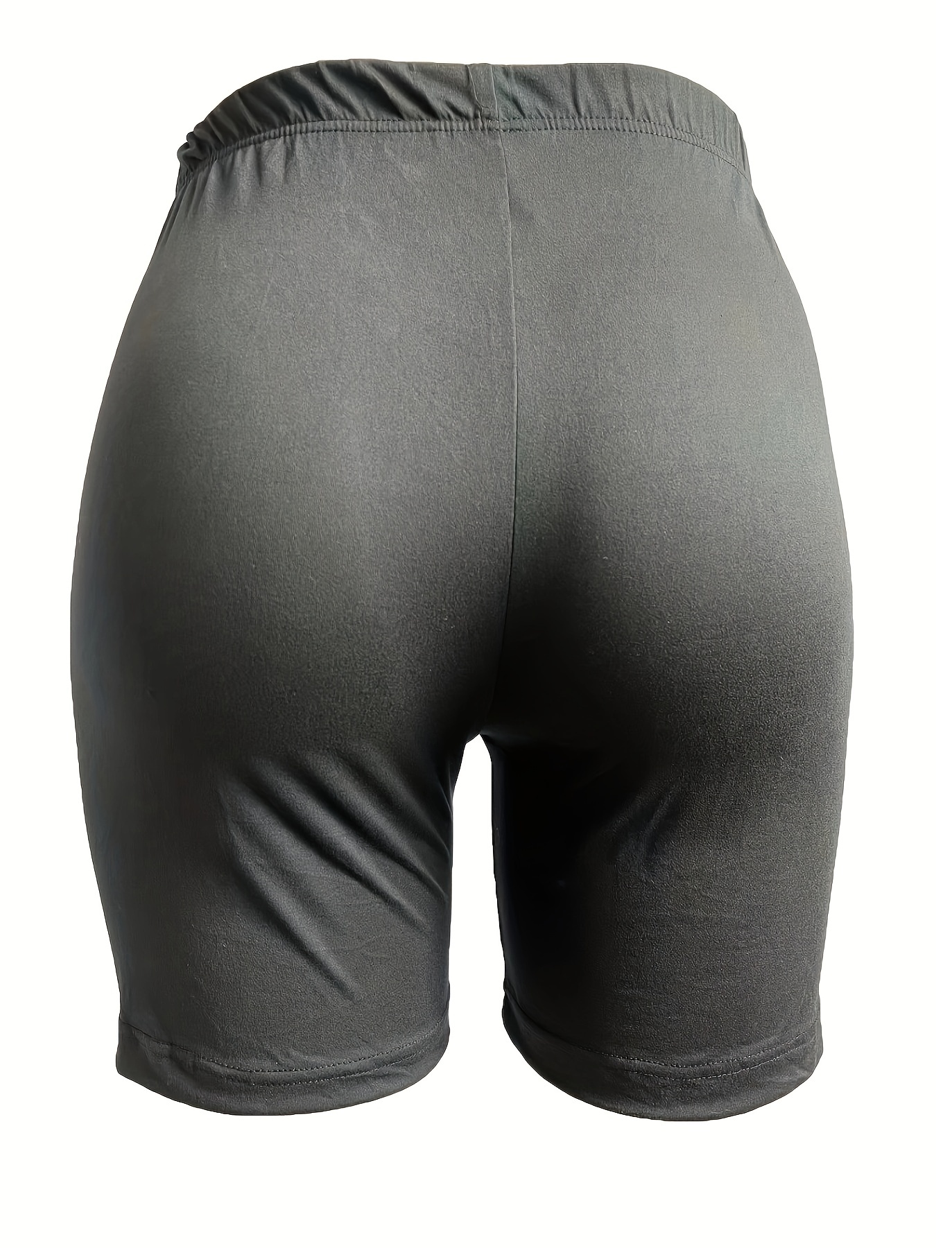 Plus Size - Women'S Plus-Size High-Waisted Shorts - Stretchy, Solid Blue, Mid-Thigh Length, Casual Leggings, Comfortable Apparel|Casual Style Shorts|Stretchy Fabric Shorts