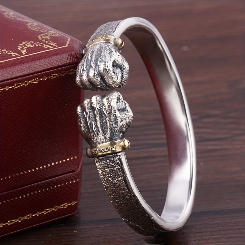 Hot Silver Vintage Solid Open Fist Bracelet, Statement Piece