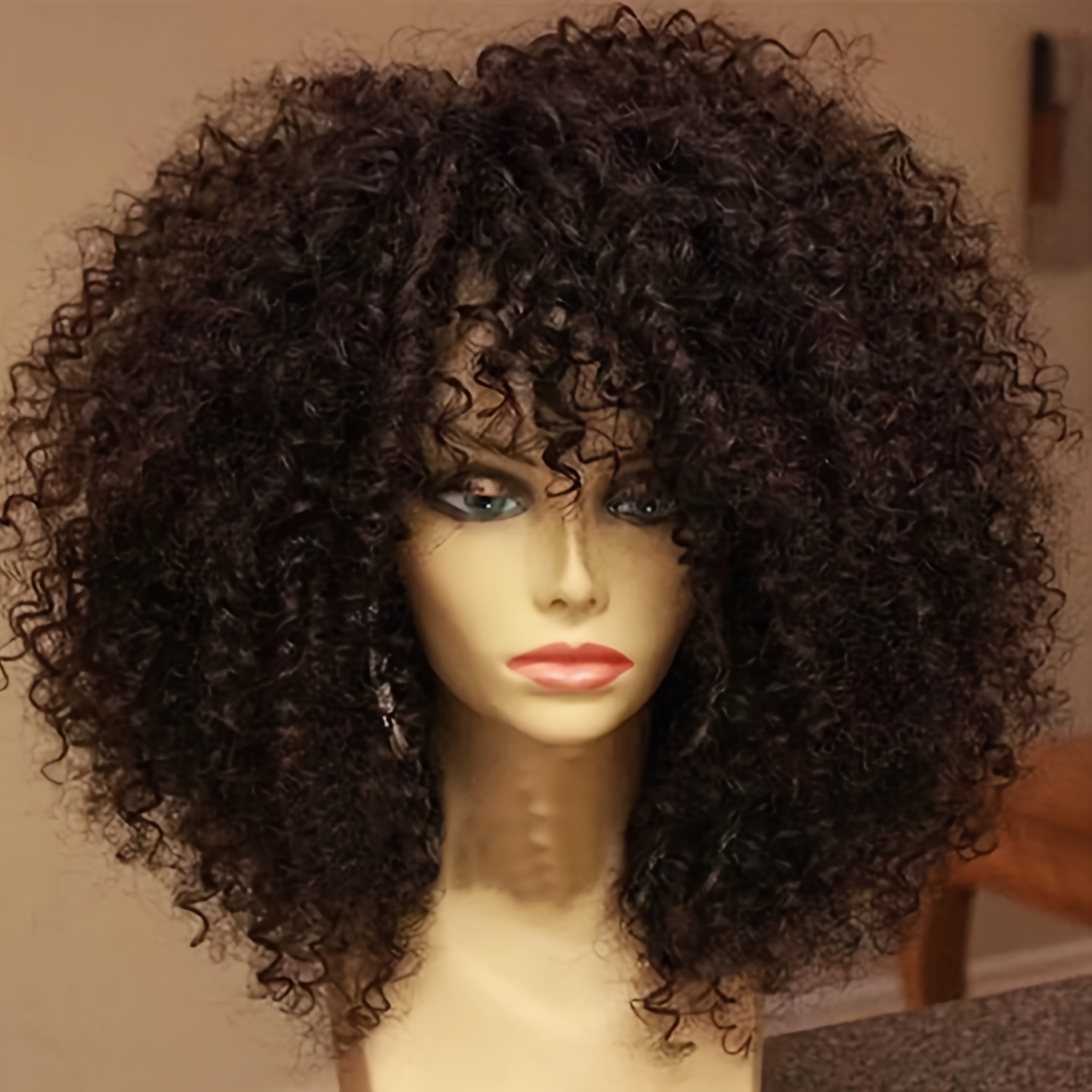 Perucas de cabelo cacheado afro crespo de 16 polegadas com franja