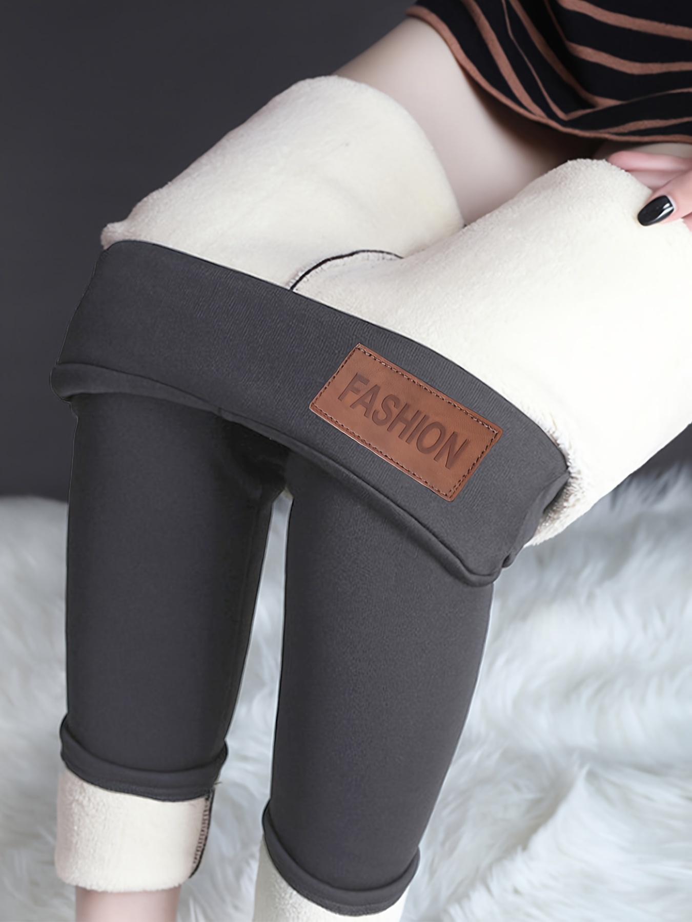 Women Solid Warm Winter Tight Thick Velvet Wool Cashmere Pants Trousers  Leggings