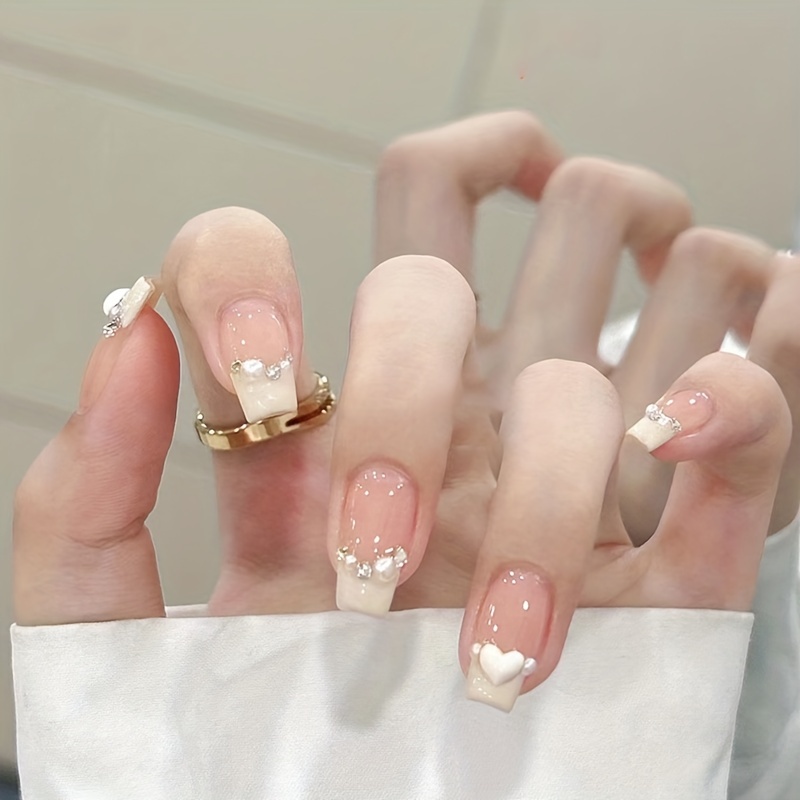 Glossy Medium Ballet Fake Nails White French Tip Press Nails - Temu