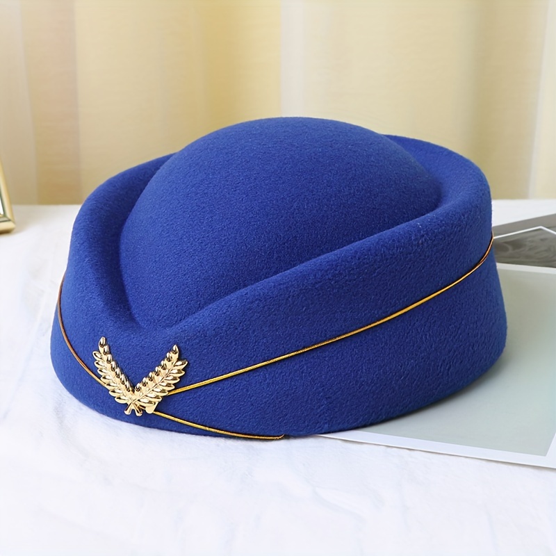 Classic Solid Color Stewardess Hat Berets Air Hostess Hat Cosplay Party Costume Accessories For Women - Click Image to Close