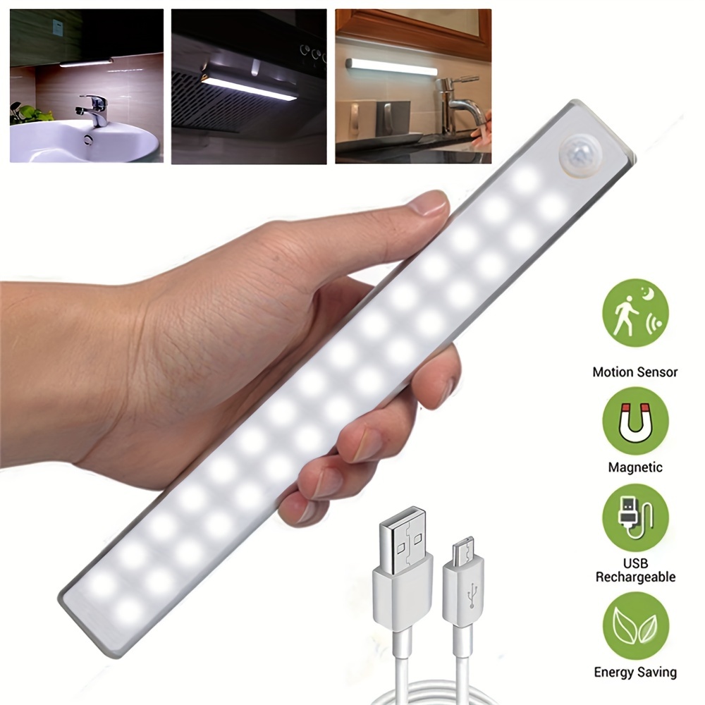 

1pc Led Motion Sensor Cabinet Light, Under Counter Closet Lighting,wireless Magnetic Usb Rechargeable Kitchen Night Lights, Battery Powered Operated Light For Wardrobe Closets Cabinet Cupboard