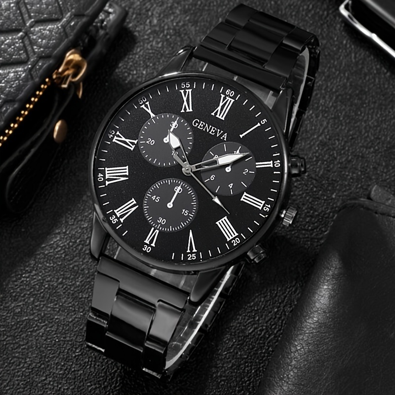  Black Men's Watch Fashion Chronograph Stainless Steel