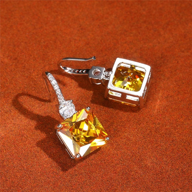 Citrine Dangle Earrings, 925 Silver Plated for Weddings