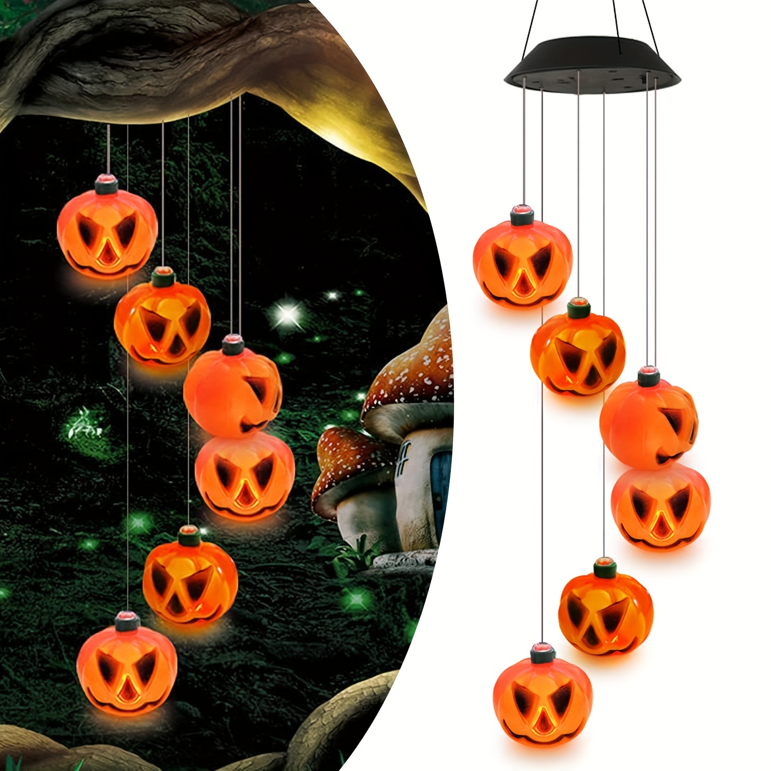 1pc halloween lights solar wind chimes color changing outdoor halloween decorations with 6 pumpkin lights waterproof thanksgiving fall decor for tree door window party yard decoration details 1