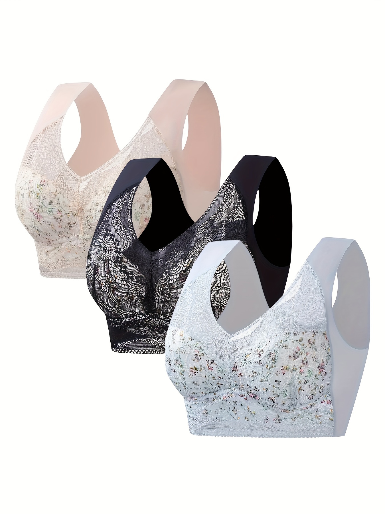 Floral Lace Decor Breathable Sports Bra Wirefree Comfortable - Temu