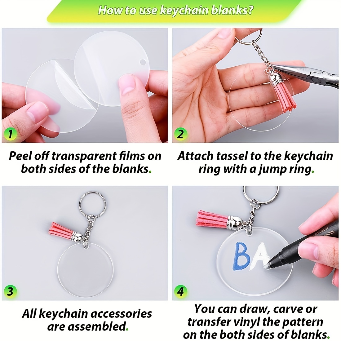 Clear Blank Keychains Kit Acrylic Keychain Blanks Key Chain - Temu
