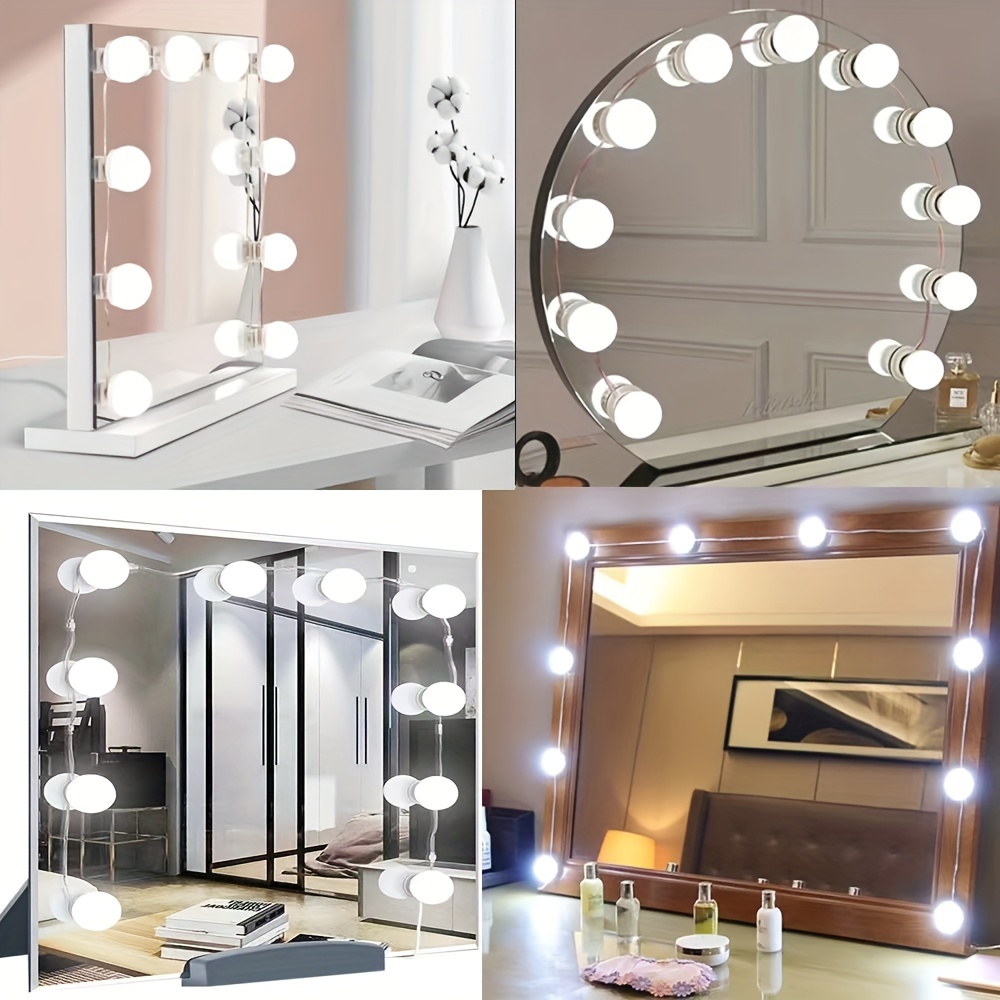 Hollywood - Espejo de tocador con luces, 12 bombillas LED regulables,  espejo de maquillaje iluminado con espejo de aumento desmontable de 10X
