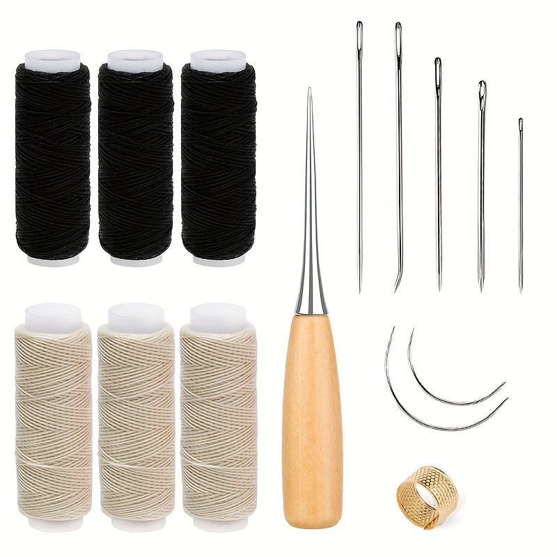 

15pcs, Upholstery Repair Kit, Upholstery Thread 3 Rolls Black (150 Yard) And 3 Rolls Beige (150 Yard) Includes A Heavy Duty Assorted Hand Sewing Needles Kit (silver-15pcs)