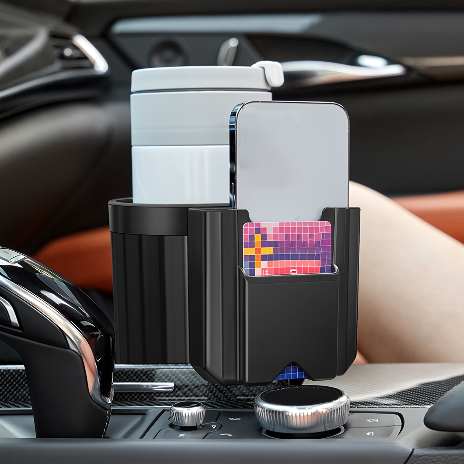 JoyTutus Porte-gobelet avec boîte de rangement, extenseur pour voiture,  grand porte-gobelet de voiture adapté à la plupart des porte-gobelets