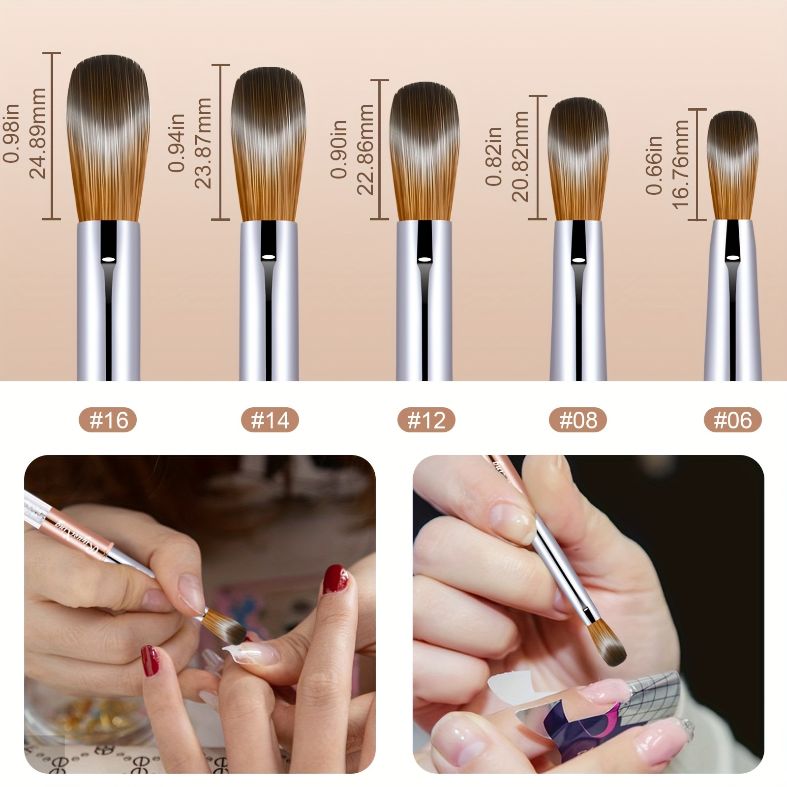 Kolinsky Nail Brush Set for Acrylic Application, Sizes 6-16