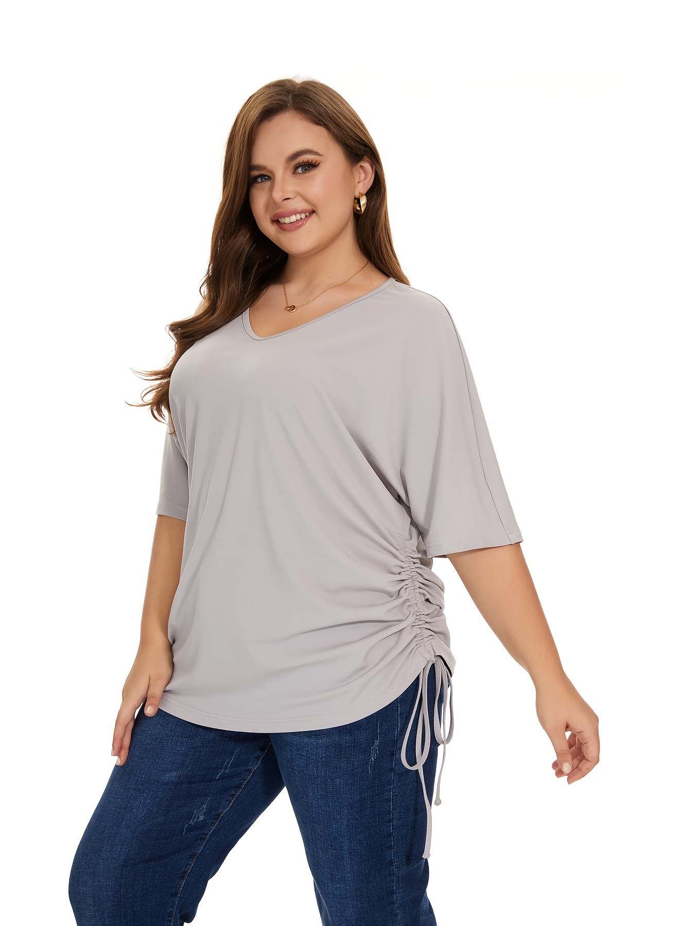 Plus Size Basic T shirt Women's Plus Plain Short Sleeve - Temu