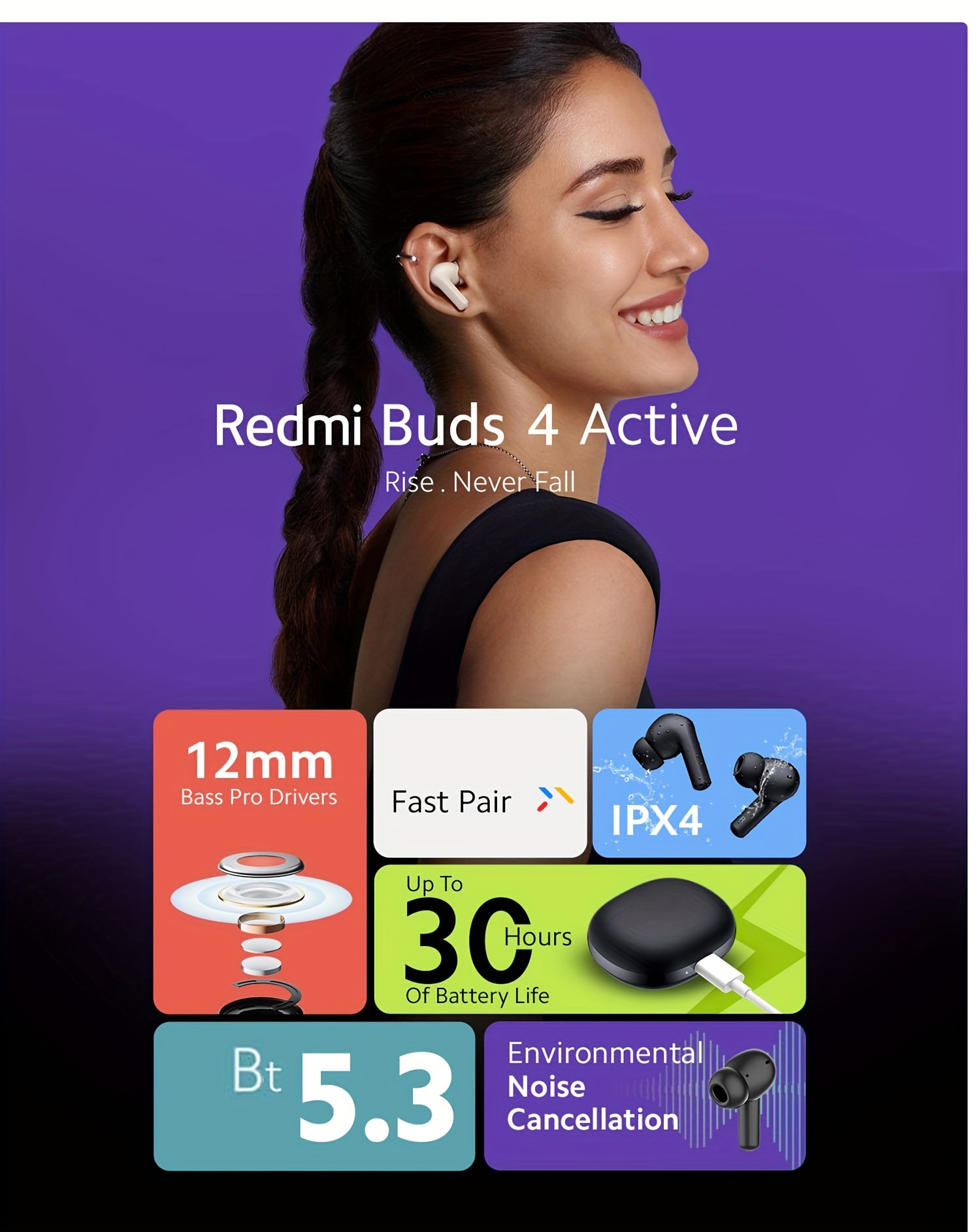 Redmi Buds 4 Active - Air White, 12mm Drivers(Premium Sound Quality), Up to  30 Hours Battery