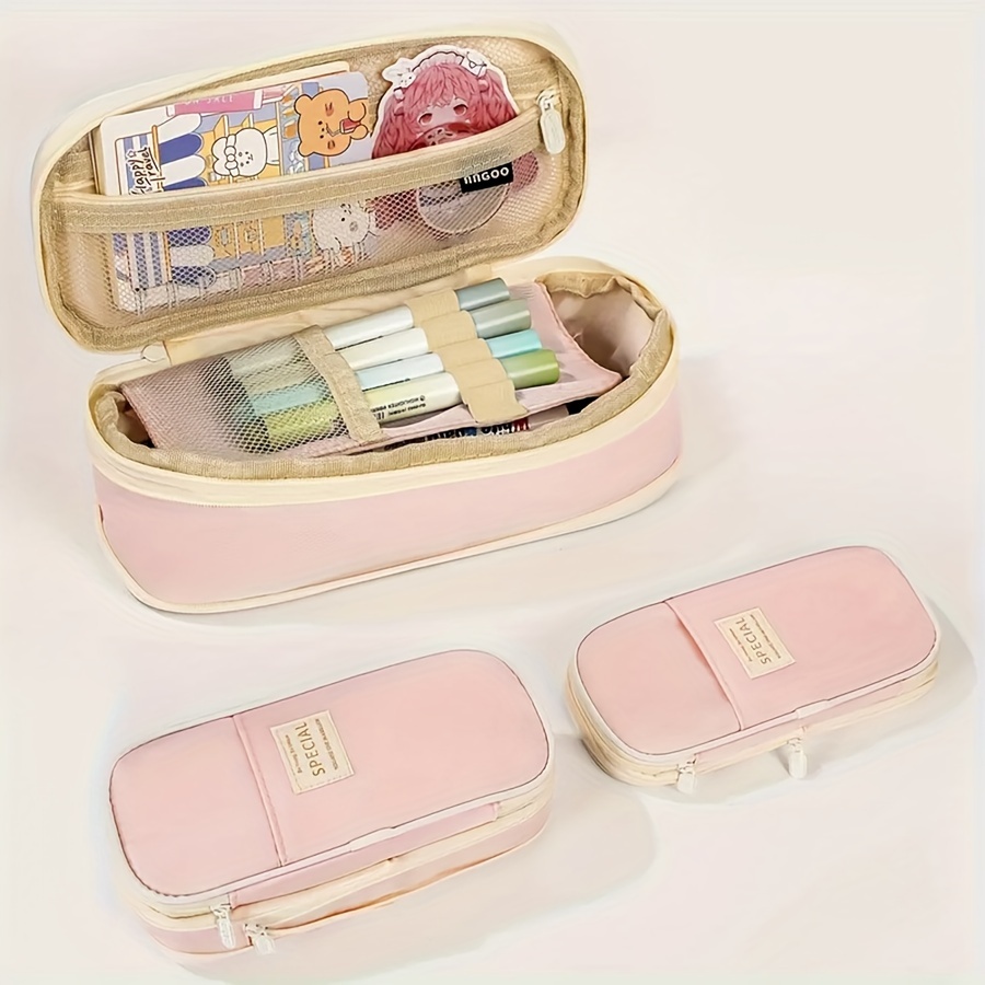 Wrapables Large Capacity Pencil Case, 3 Compartment Pencil Pouch for Stationery Pens Macarons