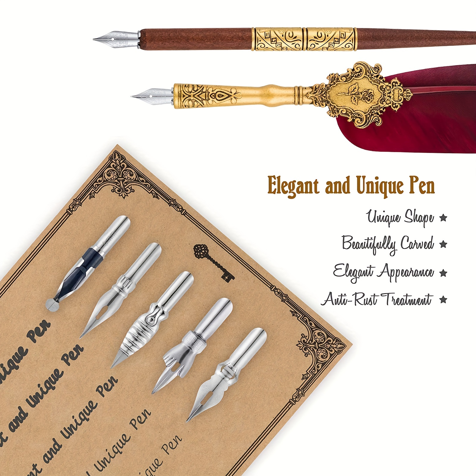 Hethrone Feather Pen and Ink Set - Quill Pens Calligraphy Pen Set Fountain Dip Pen