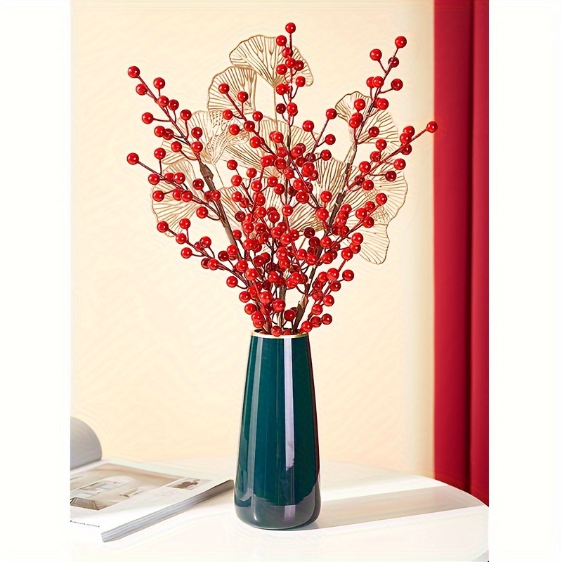 4pcs Christmas Artificial Red Berries Branch, 9.84'' Long Stems Artificial  Olive Leaves With Red Berries Winter Floral Arrangement For Christmas Home