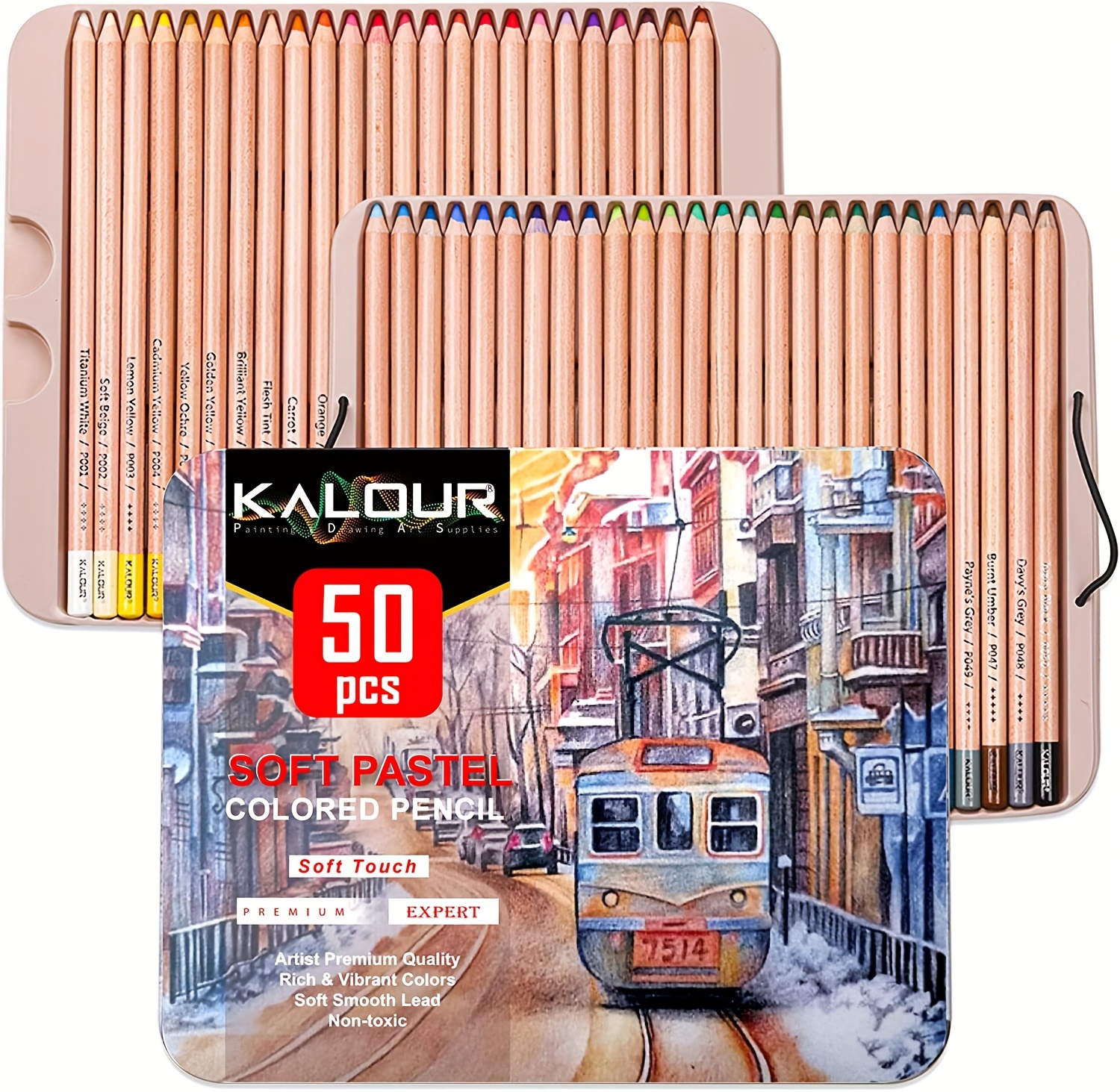 KALOUR Macaron Pastel Colored Pencils,Set of 50 Colors,Artists Soft Core,Ideal for Drawing Sketching Shading,Coloring Pencils