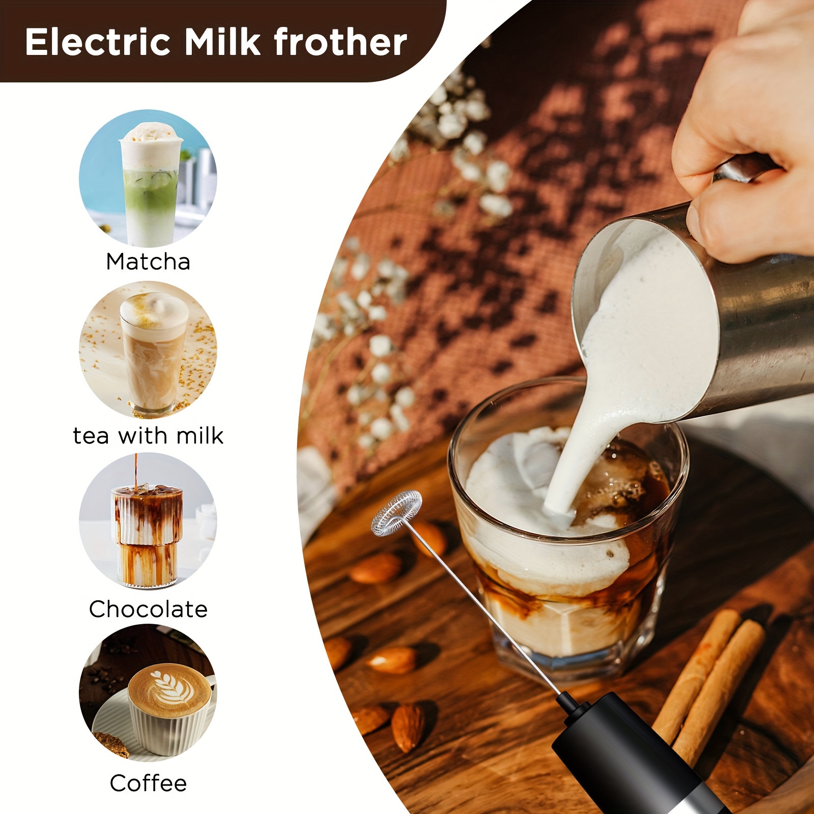 White Batidor eléctrico de Matcha: preparación estilo barista para café con  leche de té verde Matcha YONGSHENG 8390611392796
